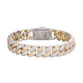 12mm Gold Two Tone Moissanite Cuban Bracelet